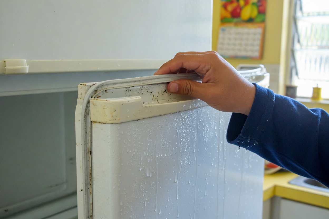 Technician inspecting a refrigerator