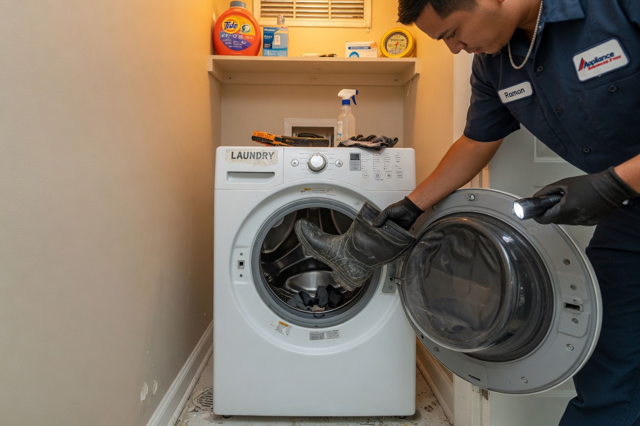 Washing machine door seal being checked
