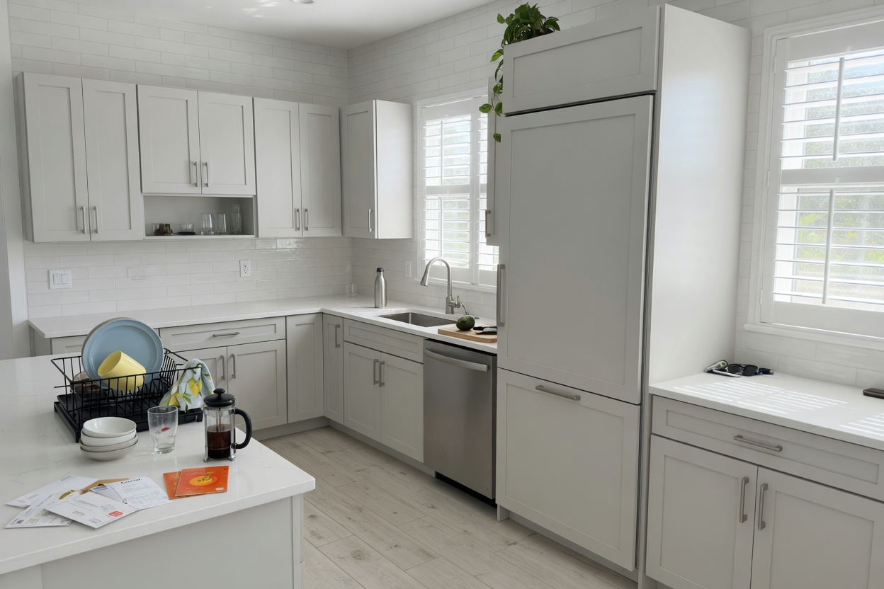 Newer Florida kitchen with a built-in refrigerator